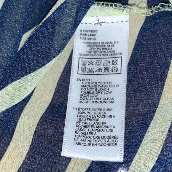 Forever 21 Semi Sheer Blouse Size L Navy & Yellow - Picture 9 of 12